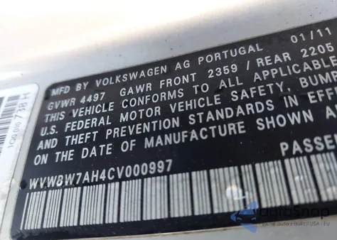 2012 Volkswagen Eos Komfort z USA, uszkodzony, nr VIN WVWBW7AH4CV000997